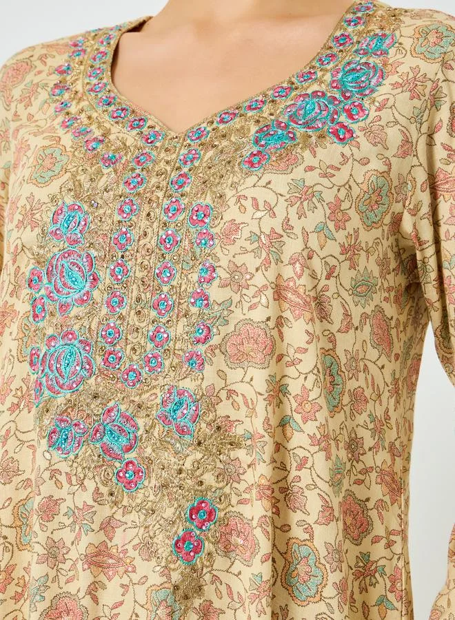 Maxim Creation Multi All-Over Print Embroidered A-Line Jalabiya for Women | Best Price UAE